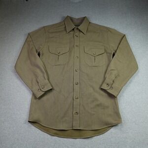 J. Peterman Shirt Mens Medium Olive Green Twill Utility Wool Button Front